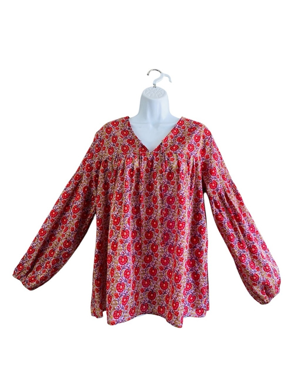 Dolma Red Floral Peasant Blouse Size M